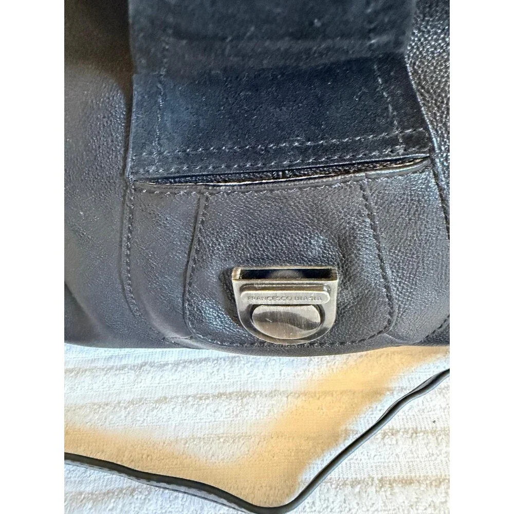 Francesco Biasia Black Leather Satchel Crossbody Top Handle Shoulder Bag